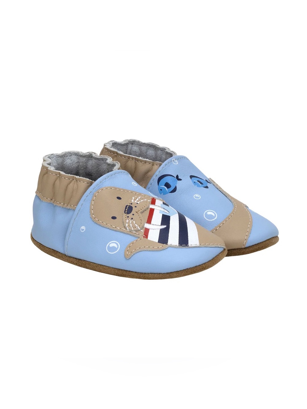 Robeez Blue and Tan Nautical Seal Baby Soft-Soled Shoes